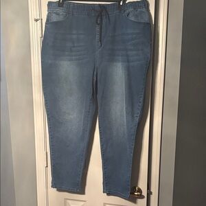 Silver Crush Elastic Waistband Faded Blue Jeans with Pockets